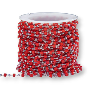 Chapelet Chaîne Avec Cristaux Cubiques et Laiton 2mm 10mt Plaqué Rhodium Rouge