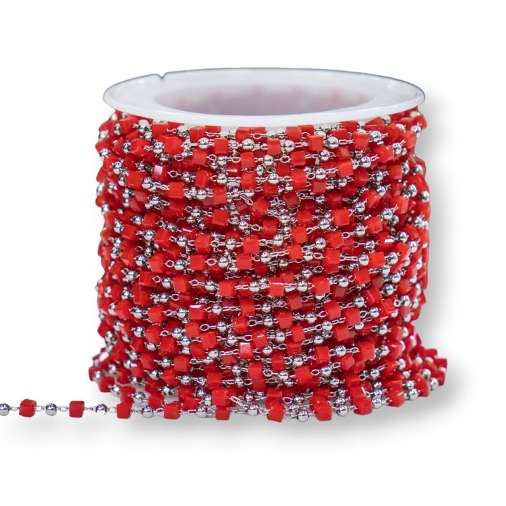 Chapelet Chaîne Avec Cristaux Cubiques et Laiton 2mm 10mt Plaqué Rhodium Rouge