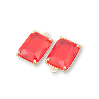 Componente Pendente Di Bronzo Con Cristalli CZ Rettangolo Sfaccettato 13x18mm 8pz Rosso Chiaro