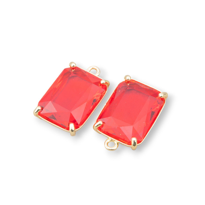Composant Pendentif Bronze Avec Cristaux CZ Rectangle À Facettes 13x18mm 8pcs Rouge Clair