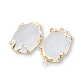 Connettore Componente Di Bronzo Con Occhio Di Gatto 16x26mm 6pz Bianco Trasparente