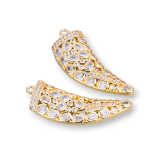 Χάλκινο μενταγιόν Εξάρτημα Κόρνα και Φωτεινοί Πόντοι 2τμχ 17x42mm Χρυσό Λευκό