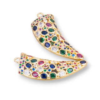 Pendentif Bronze Composant Croissant Et Taches Lumineuses 2pcs 17x42mm Doré Multicolore