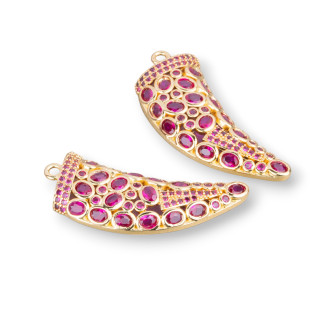 Pendentif Bronze Composant Croissant Et Taches Lumineuses 2pcs 17x42mm Doré Rouge Rubis