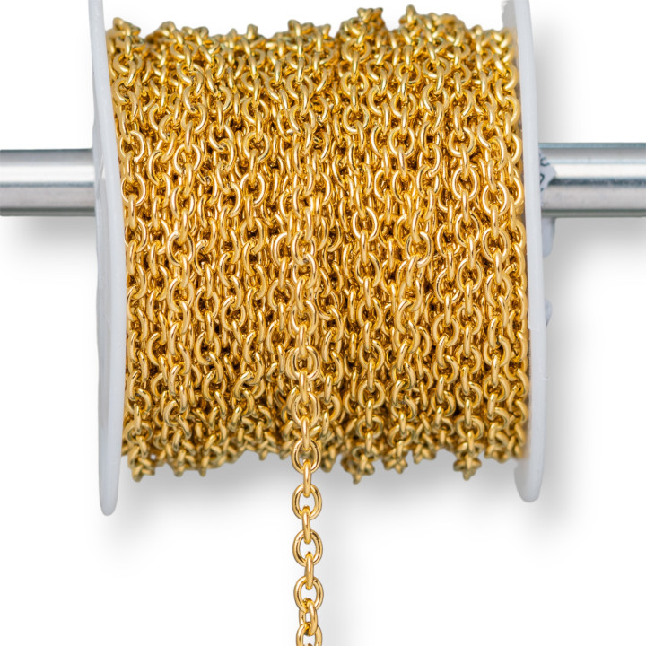 Edelstahlkette glatt 2,3 x 2,8 mm Draht 0,6 mm 15 Meter vergoldet