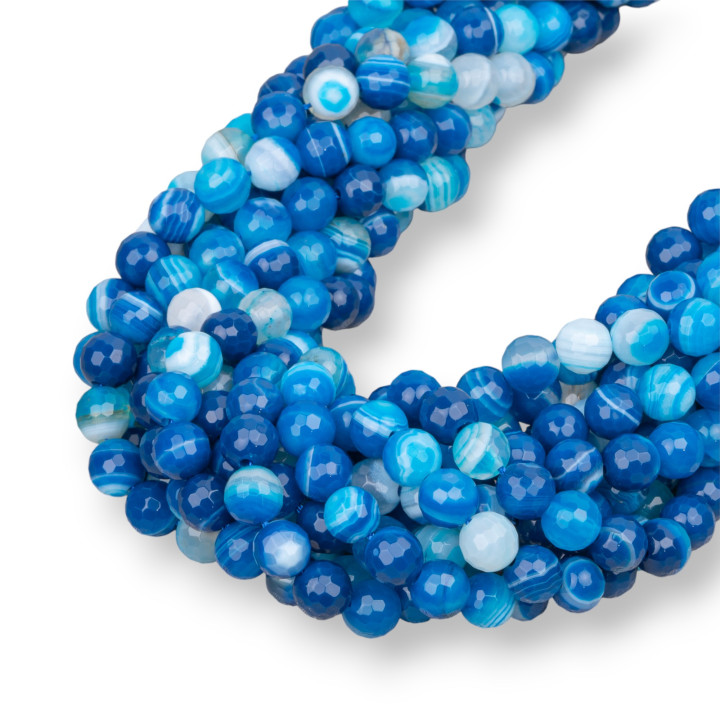 Agate Facette Rayée Bleu Intense 06mm