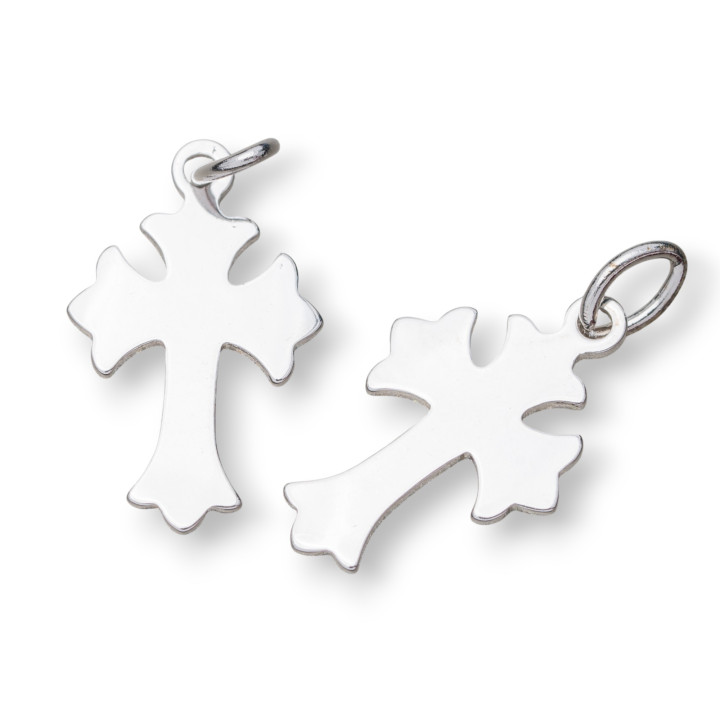 925 Silver Polished Cross Pendant 11x17.5mm Rhodium Plated 8pcs