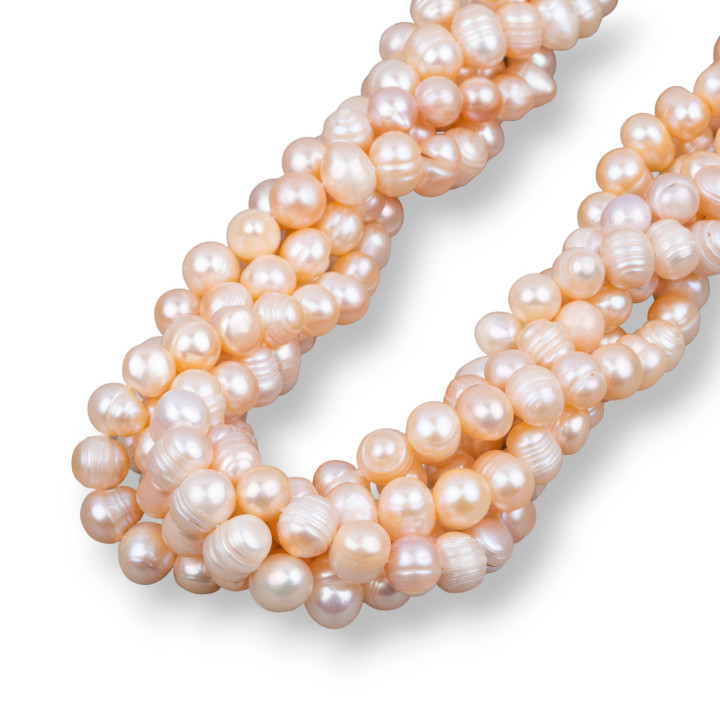 Perles D'eau Douce Pomme De Terre 7,5-8,0mm Rayé Rose