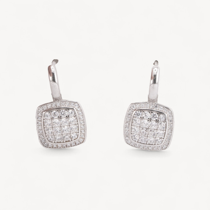Boucles D'oreilles Tiges En Argent 925 Avec Zircons Carrés Micropave 13x23mm 1 Paire Plaqué Rhodium