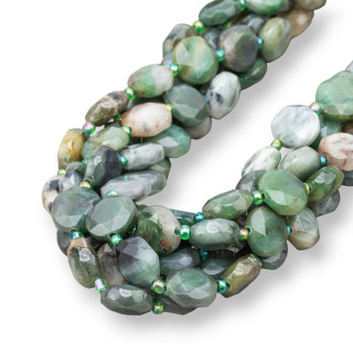 Moss Agate Round Flat Coin Faceted 12mm