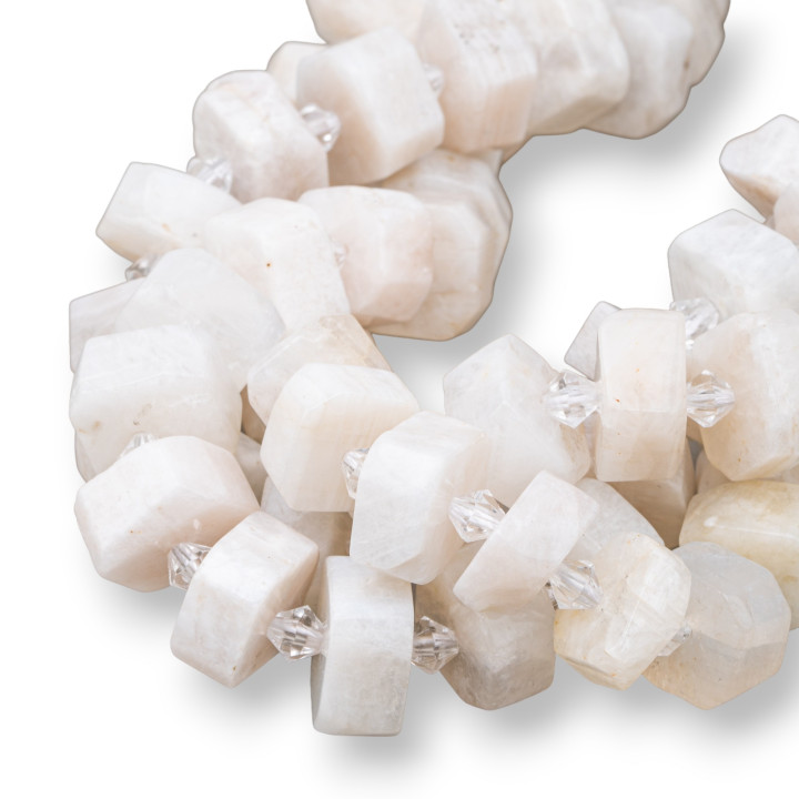 White Moonstone Rondelle Irregular Rough Cut 14-16mm