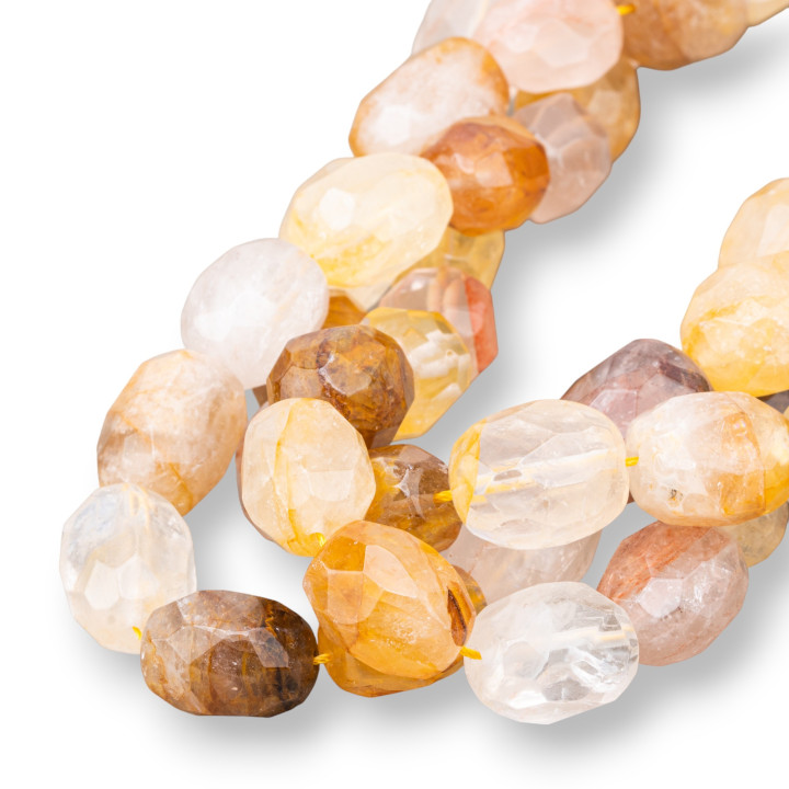 Gelber hämatoider Quarz facettierter Trommelstein 12-15x16-22mm