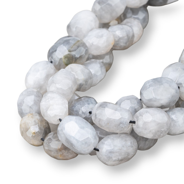 Grauer Quarz facettierter Trommelstein 12-15x15-18mm