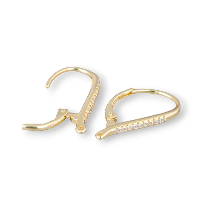 Base Para Aretes Plata 925 Con Zirconia Cúbica Gancho Cerrado 2x13x21mm 3 Pares Dorado