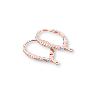 Boucles d'Oreilles Base Argent 925 Avec Cubic Zirconia Crochet d'Oreille Fermé 2x13x21mm 3 Paires Or Rose