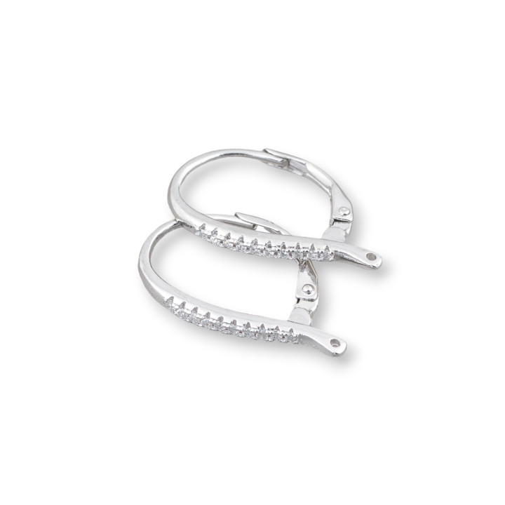 Base For Earrings Of 925 Silver With Zircons Closed Hook 2x13x21mm 3 Pairs Rhodium Plated