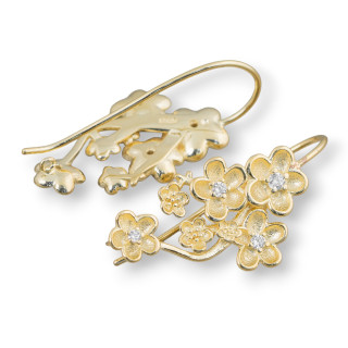 Boucles d'Oreilles Base Argent 925 Avec Zircon Fleur Marguerite Boucles d'Oreilles 14x32mm 2 Paires Doré