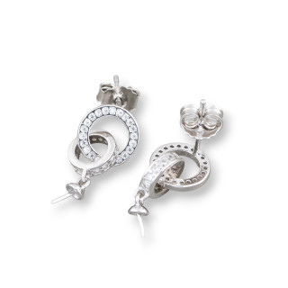 Ohrringe Basis 925 Silber mit Zirkonia Ohrstecker Doppelkreise 9,5x15,5mm 2 Paar rhodiniert