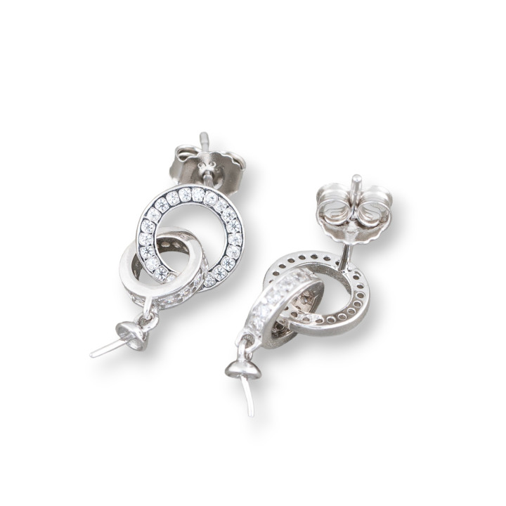Ohrringe Basis 925 Silber mit Zirkonia Ohrstecker Doppelkreise 9,5x15,5mm 2 Paar rhodiniert