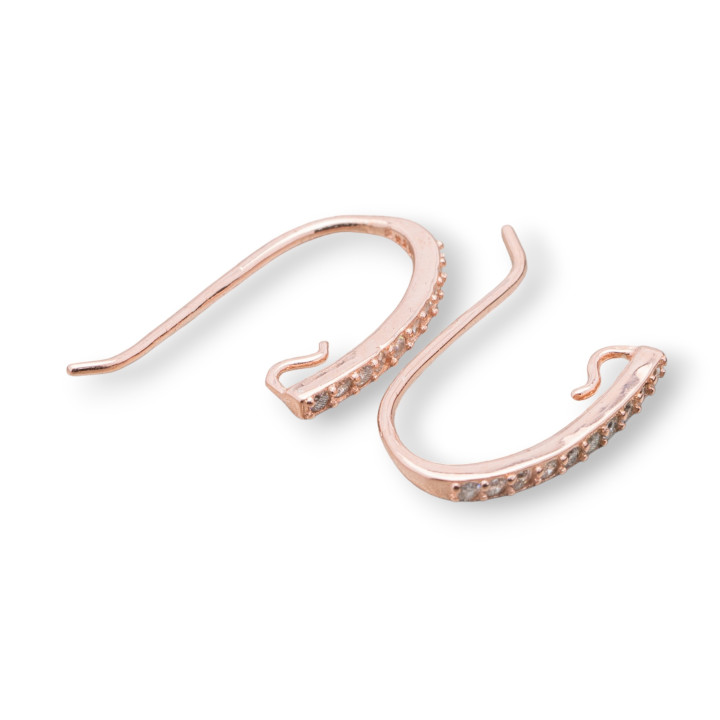 Base Pour Boucles D'oreilles En Argent 925 Crochet Avec Zircons 2x22mm 4 Paires Or Rose