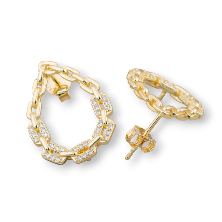 Βάσεις για Σκουλαρίκια Stud Of 925 Silver With Zircons Micropave' Teardrop Chain 16x22mm 2 Pairs Golden