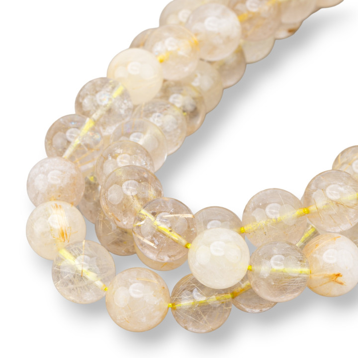 Quartz Rutile Lisse Rond Jaune Citron 15mm