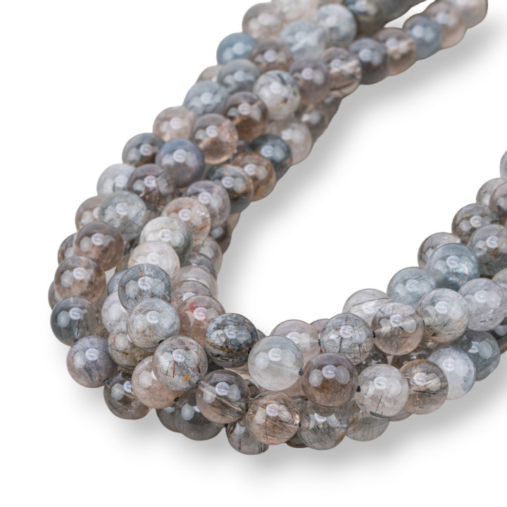 Quartz Rutile Noir Clair Brut Rond Lisse 08mm