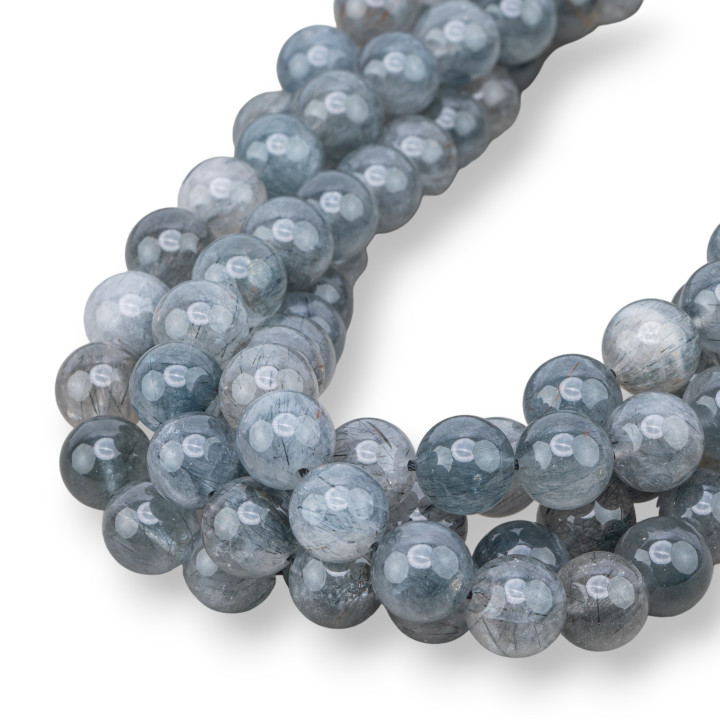 Cuarzo Rutilado Negro Oscuro Redondo Liso 12mm