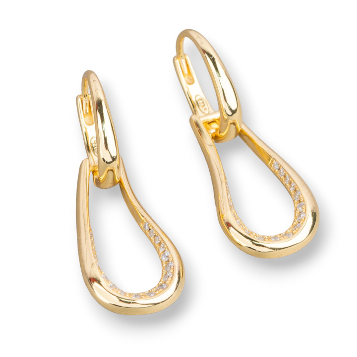 Aretes Cerrados De Plata 925 Con Circonitas 12x35mm 1 Par Dorado