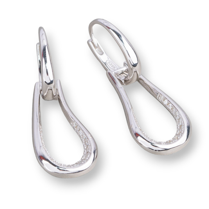 Orecchini Perno Chiuso Di Argento 925 Con Zirconi 12x35mm 1 Paio Rodiato