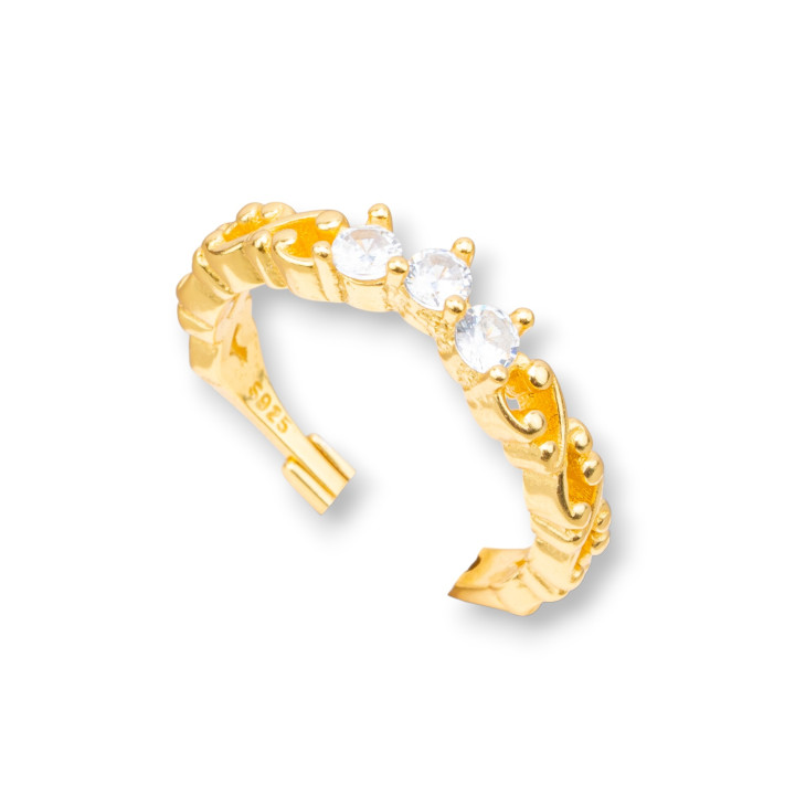 Bague Argent 925 Avec 3 Points Lumineux Doré 3mm Taille Ajustable