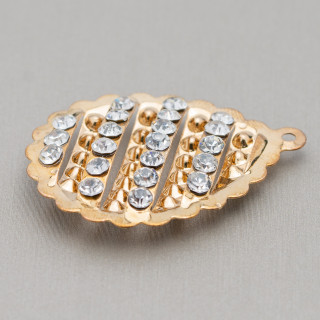 Messinggewebe mit Strasstropfen 30x40mm 16pz Golden Light