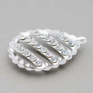 Maille Laiton Avec Strass Goutte 30x40mm 16pz Rhodium