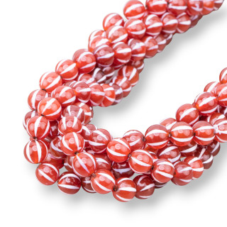 Agate Tibétaine Ronde Lisse 08mm Rouge Melon