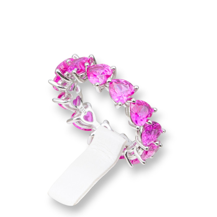 Anillo de Plata 925 Con Zirconia Corazón Rodiado Rojo 6mm Talla 8