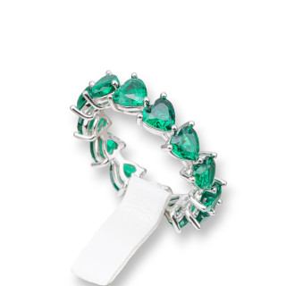Bague Argent 925 Avec Coeur Zircone 6mm Vert Rhodié Taille 6