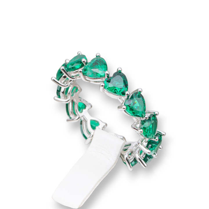 Bague Argent 925 Avec Coeur Zircone 6mm Vert Rhodié Taille 6