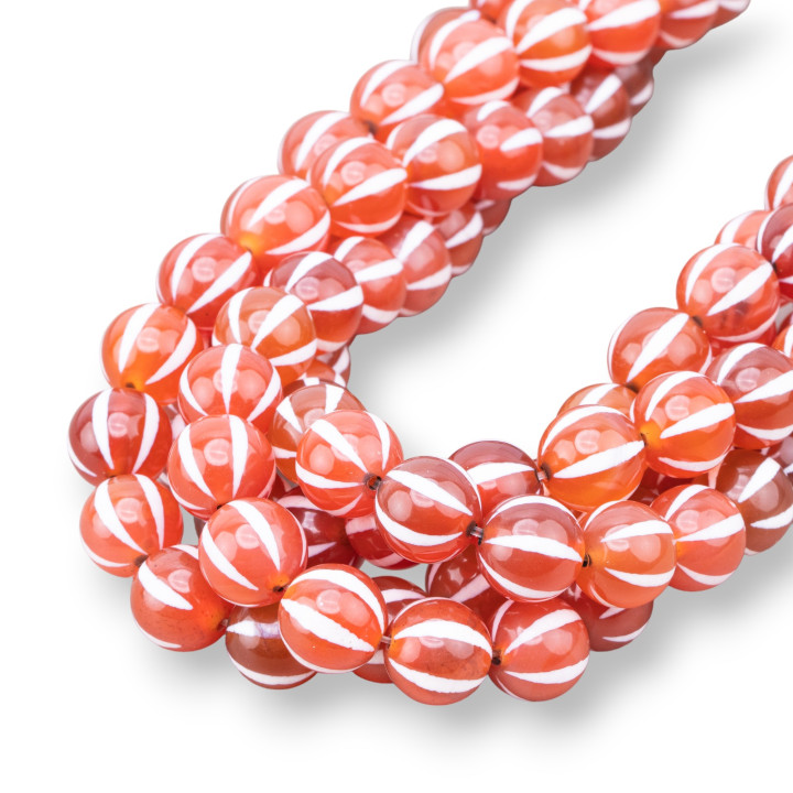 Agata Tibetana Tondo Liscio 10mm Rosso Melone