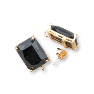 Base Per Orecchini A Perno Di Bronzo Con Occhio Di Gatto Rettangolo Sfaccettato 12x16mm 4 Paia Nero