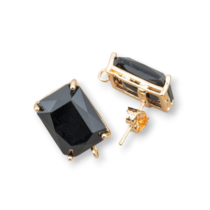 Faceted Rectangle Cat's Eye Bronze Stud Earring Base 12x16mm 4 Pairs Black