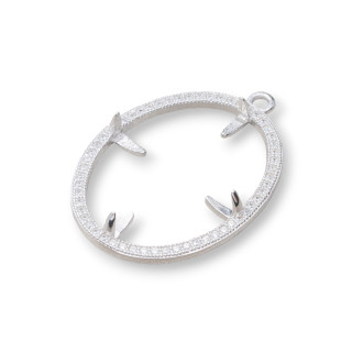 Componente De Engaste De Plata 925 Colgante Con Circonitas Ovaladas 23x32mm Interno 18x24mm 2 Piezas Rodiadas
