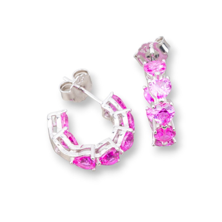 925 Silver Stud Earrings with Heart-shaped Zircon Circle 4.5x15mm 1 Pair Rhodium-Plated Ruby Red