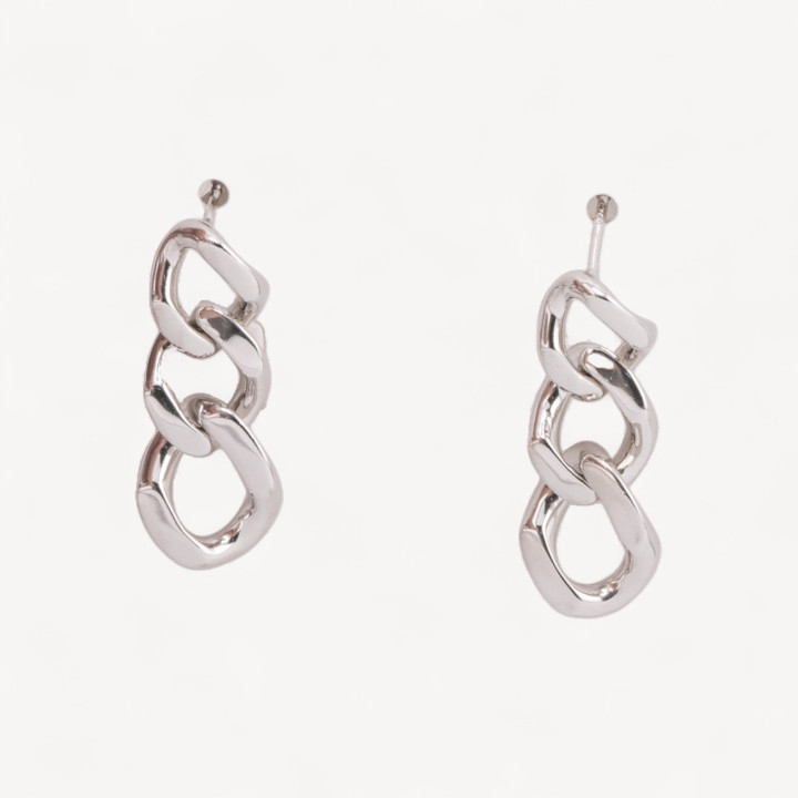 925 Silver Stud Earrings with Chain Pendant 10x25mm 1 Pair Rhodium Plated