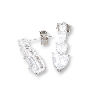 Aretes De Plata 925 Con Corazon Zirconia 8x22mm 1 Par Rodiada Blanco