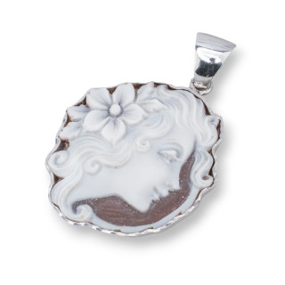 Anhänger aus 925er Silber, hergestellt in ITALIEN, 33 x 48 mm, mit natürlicher Kamee