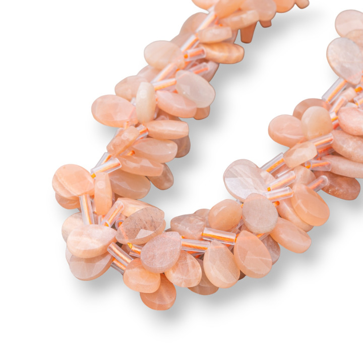 Briolette Plano Facetado Gotas Piedra Luna Rosa 12x8mm