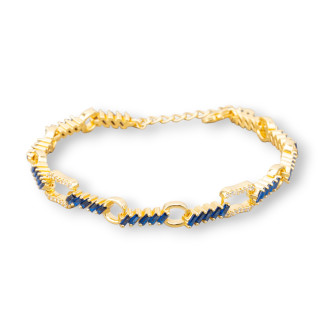 Pulsera de Plata 925 'Amelia' Con Zirconia Baguette Y Cadena Ancho 7mm Largo 17cm+3cm Zafiro Azul Dorado