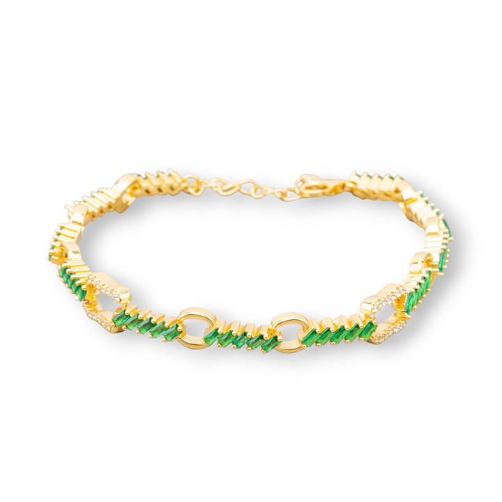 925 Silber Armband 'Amelia' mit Baguette Zirkonia und Kette Breite 7mm Länge 17cm+3cm Golden Grüner Smaragd