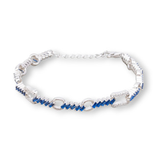 Armband 'Amelia' aus 925 Silber mit Baguette-Zirkonia und Kette Breite 7 mm Länge 17 cm + 3 cm rhodinierter blauer Saphir