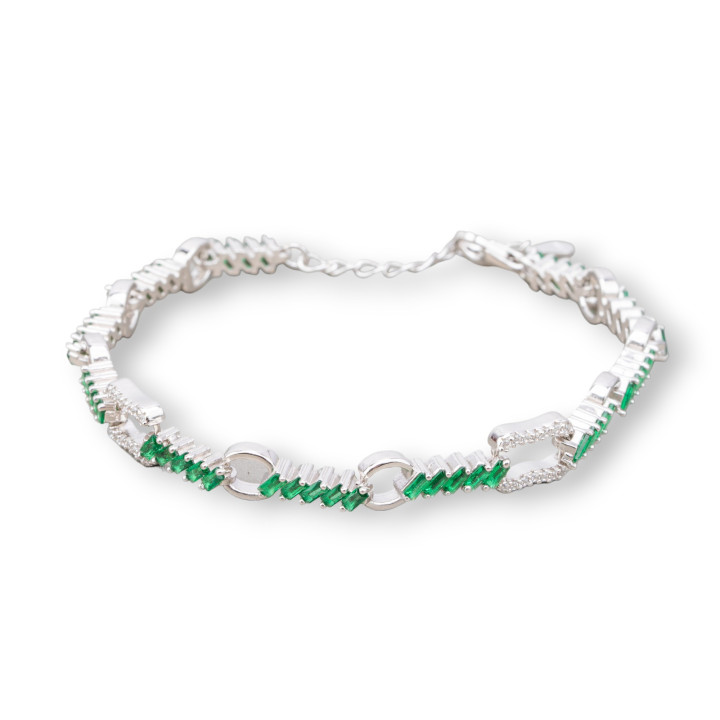 Pulsera 'Amelia' de Plata 925 con Zirconia Baguette y Cadena Ancho 7mm Largo 17cm+3cm Rodiada Verde Esmeralda